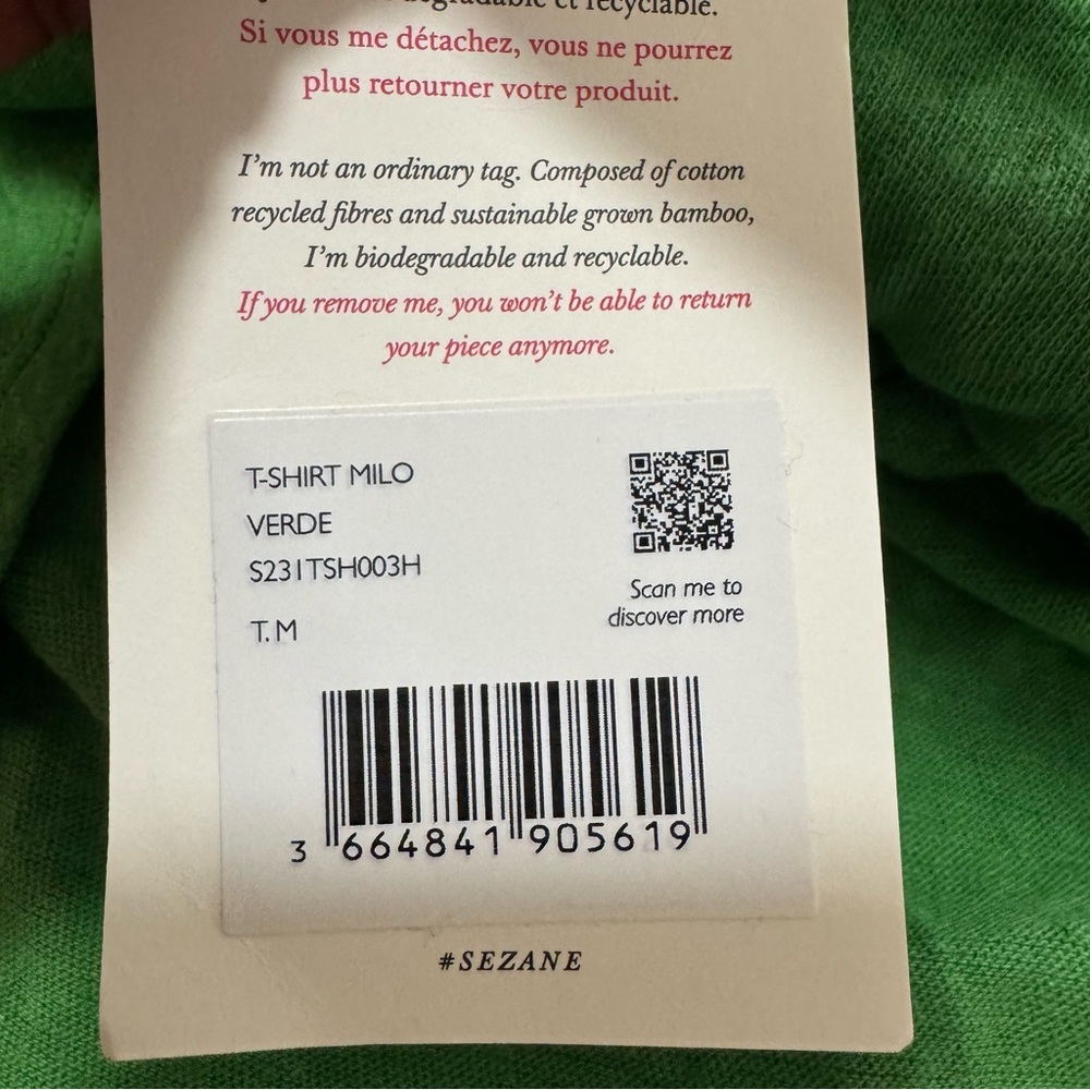 NWT Sezane Milo T-shirt  Verde Green Cotton Linen Size Medium - Picture 11 of 11